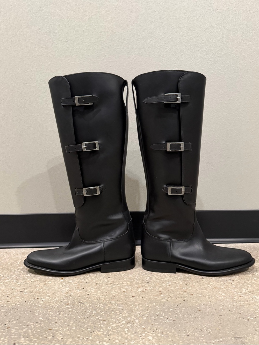 Lucchese Bruna black leather riding boots three buckle straps new never worn - Picture 3 of 7